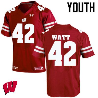 Youth Wisconsin Badgers NCAA #42 T.J. Watt Red Authentic Under Armour Stitched College Football Jersey BX31J54TT